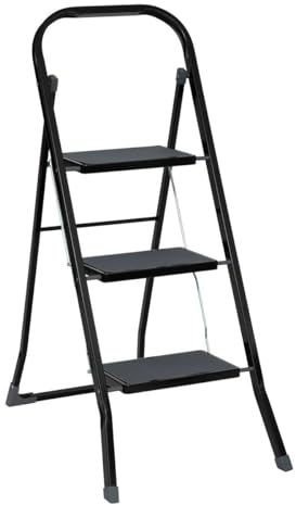 5five - Marchepied Pliable Métal 3 Marches Verrouillage de Sécurité Anse Rangement Facile Revêtement Anti-dérapant Charge Max 150kg