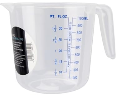 Chef Aid 1 Litre Plastic Measuring Jug, BPA-Free, Transparent Liquid Measuring Cup with Easy-Read Markings, Ideal for Cooking, Baking, and Food Preparation