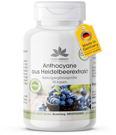 Antociani di estratto di Mirtilli neri - 90 capsule | HERBADIREKT by Warnke Vitalstoffe - Qualità da farmacia tedesca