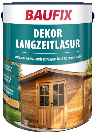 BAUFIX Lasure déco longue durée chêne clair, satinée brillante, 5 litres, Lasure pour bois, Lasure de protection du bois, pour intérieur et extérieur, pour nombreux bois de résineux / feuillus