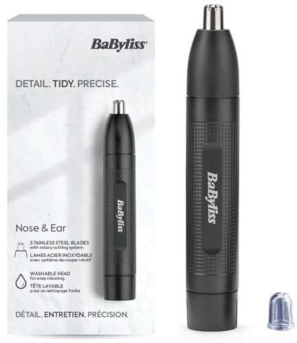 BaByliss E650E Rifinitore per Naso e Orecchie a Batteria, Nero, Taglio Preciso e Sicuro
