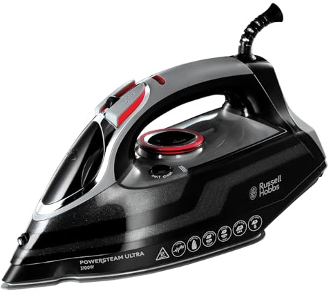 Russell Hobbs Steam Iron [3100W, 210 g/min extra steam boost, 70 g/min steam] Power Steam (350ml, ceramic soleplate, self-cleaning & spray water function, anti-limescale, drip stop) 20630