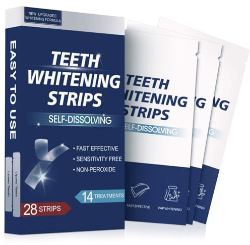 Teeth Whitening Strips, 28 Strips (14-Day Treatment) – Whitening Strip for Non-Sensitive Teeth, Peroxide-Free & Safe for Tooth Enamel, Fast Visible Results, Removes Stains