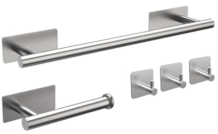 Ibergrif M34452A Set porta asciugamani da bagno, contiene porta asciugamani adesivo, porta rotolo di carta, 3 ganci per asciugamani, acciaio inossidabile, grigio