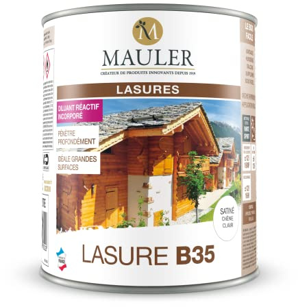Lasure professionnelle pour bois extérieur - 1L Satiné Chêne Clair - Protection UV et intempéries - Lasure B35 Mauler