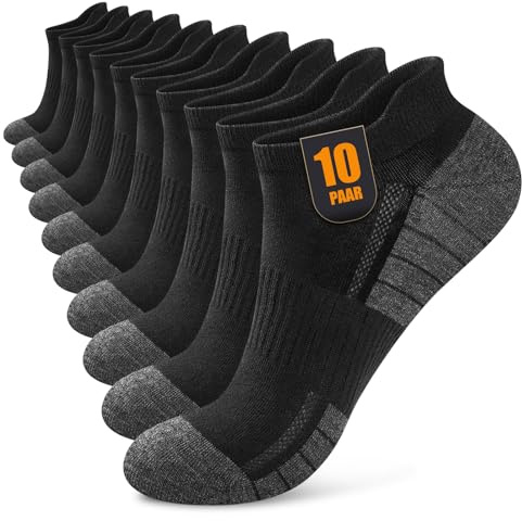 Effeet 10 Paires Chaussettes Basses Homme Femme, Socquettes Coton Courtes Respirantes Antidérapantes, Sport Running Unisexe Noir 43-46