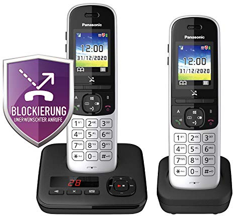 Panasonic KX-TGH722GS Noir - Téléphone sans fil DECT avec répondeur, 2 combinés, écran couleur 1.8 pouces, 200 contacts