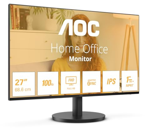 AOC 27B3HA2 - 27 Inch FHD Monitor, 100Hz, IPS, 1ms, FlickerFree, Speakers, 3 sided Frameless, LowBlue Light (1920 x 1080, 250 cd/m2, HDMI 2.0 / DP 1.4)