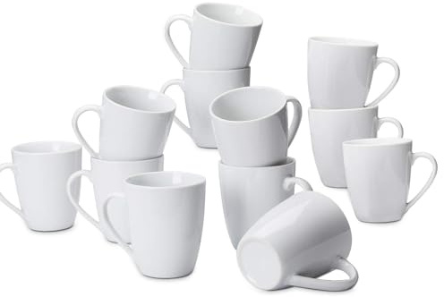 Amazon Basics Coffee Mug Set, 12 count Porcelain, 355 ml, White