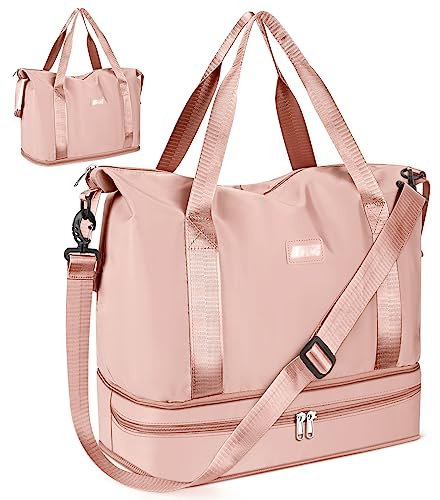 CS COSDDI 36L Duffel Bag with Trolley Cover, Dry Wet Separate Gym Bag for Sports and Waterproof Shopping for Men and Women, Pink