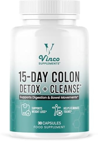 Vinco Colon Cleanse 15 Day Detox - Supports Weight Loss - Eliminates Toxins - Relieves Constipation & Bloating - Probiotics for Gut Health - Promotes Regularity - Herbal Stool Softener