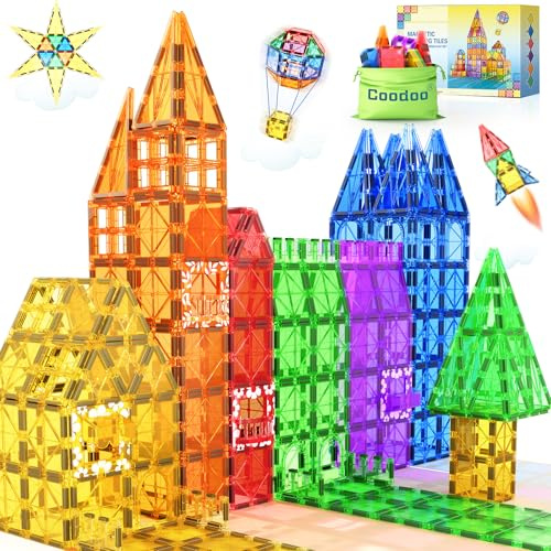 Coodoo 60 Blocs de Construction magnétiques, Jouet pour Enfants, Blocs magnétiques STEM, Jouet sensoriel, Jouet de Construction magnétique pour garçons et Filles de 3 Ans et Plus, préscolaire