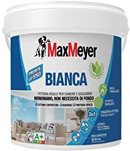 MAXMEYER Pittura per interni Bianca Lavabile Monomano, 2 in 1: fissativo e pittura, per camere e soggiorni 4 l