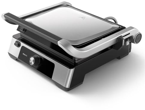 Philips Contact Grill 5000 Series - Nonstick Plates, Opens Flat, Adjustable Temperature & Height, Easy to Clean, 2200W Fast Heat, Compact Handle Lock (HD6301/90)