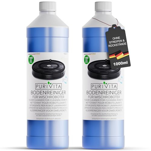 PURIVITA® Produit Robot Laveur Sol [2x1L] - Détergent Robot Laveur - Produit Nettoyant Aspirateur Laveur - Concentré de Détergent Pour Tous les Robots Lavants - Floor Cleaner - Produit Pour Aspirateur