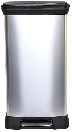 CURVER Metal Effect 70% Recycled Kitchen Pedal Touch Deco Bin 50 Litres - Silver