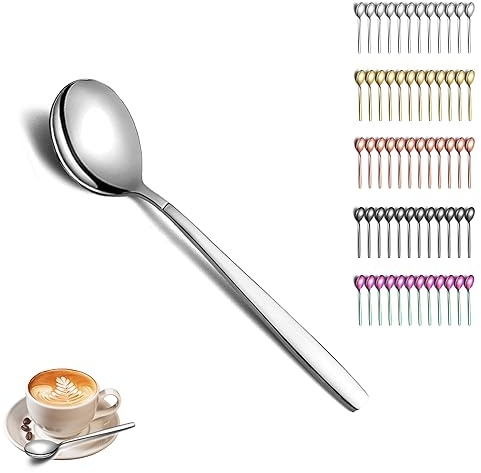 Berglander Ensemble de 12 Cuillères à Café en Argent - Acier Inoxydable Poli Brillant - Petite Cuillère à Dessert - Lave-Vaisselle