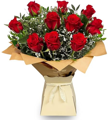 All Occasions Red Roses Bouquet - 10 Premium Fresh Roses, Perfect for Birthdays & Anniversaries, Fleur De Luxe