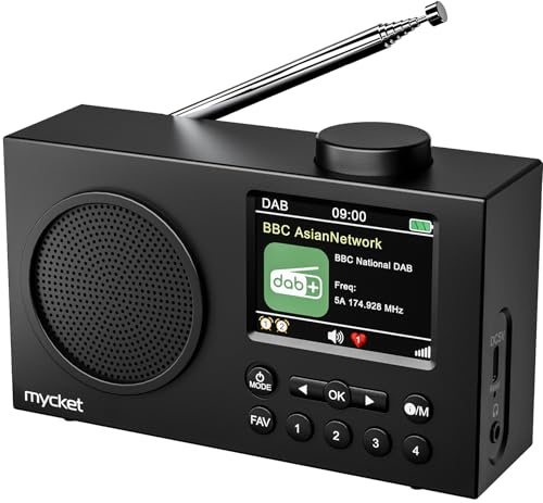 Mycket DAB Radio Portable, DAB Plus Digital Radios with Bluetooth, USB Rechargeable FM Radios, Battery Powered Small Radio,Dual Alarms Clock,Sleep Timer, 40 Presets Stations, 2.4" Large Colour Display