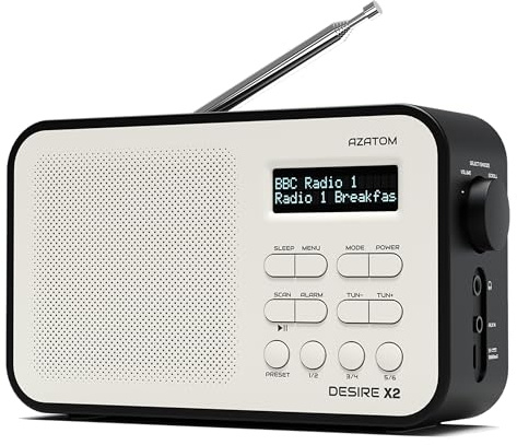 DAB/DAB+ & FM Portable Digital Radio | Simple Controls | Dual Alarms & Sleep Timer | Battery & Mains Powered (4x”AA”) | Bluetooth | Perfect for Home, Office or Outdoors | AZATOM Desire X2 (Black)