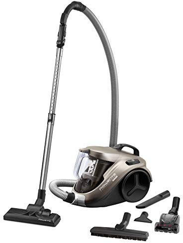 Rowenta RO3786EA Compact Power Cyclonic Aspirapolvere a Traino Senza Sacco, Tecnologia Ciclonica, Kit Animal Care, 1.5L, Nero/Argento/Grigio