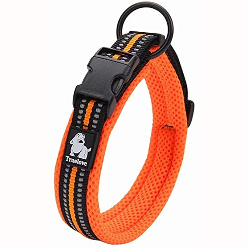 TRUE LOVE Collier de Chien Réfléchissant Réglable Nylon Solide Confort rembourré Colliers Pet Classic TLC5011(Orange,L)