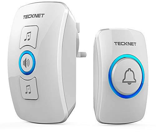 TECKNET Wireless Doorbell, IP65 Waterproof Wall Plug-in Door Bells Wireless Cordless Chime Kit at 1300-feet Range, 60 Chimes & 5 Level Volume, Battery Operated, Plug in Door Entry Bell