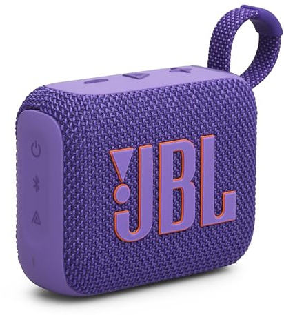 JBL GO 4, Enceinte Bluetooth ultra-portable, son JBL Pro, basses percutantes, 7 heures d'autonomie, fonction Playtime Boost, résistante à l'eau et à la poussière IP67, violet