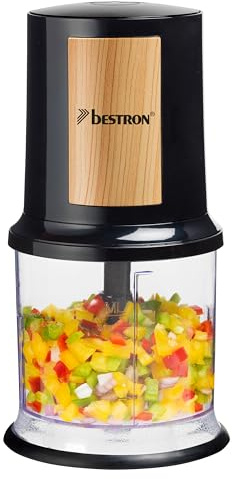 Bestron hachoir électrique, mini hachoir idéal pour les légumes, les oignons, Deux lames de coupe & capacité de 500 ml, Coleur: Noir/Argent