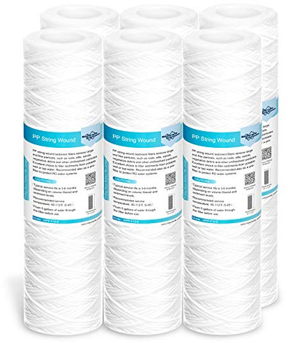 Membrane Solutions Cartouche de filtre à eau pour sédiments enroulés de 20 micron[6 Pack],pour l'osmose inverse, filtration de sédiments dans toute la maison, Taille standard 10 pouces, Lot de 6