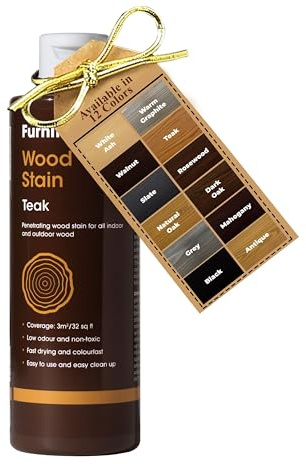 Furniture Clinic Wood Stain (Teak) – Fast Drying, Highly Concentrated, and Easy-to-Apply Wood Stain for All Indoor & Outdoor Wood – Water Based & Non-Toxic – 250ml