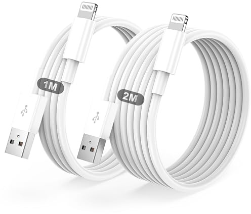 BSTOEM Cable iPhone, Câble Chargeur iphone 1M+2M Certifié MFi Cable pour Lightning USB Charge Rapide pour iPhone 14/13/12/11/Pro Max/Pro/XS/XR/X/8/7/6/6s/5/SE, pour iPad- Blanc