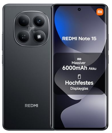 XIAOMI Redmi Note 15, Smartphone 8+256 GB, Massive 6000mAh Battery, Water Resistance, 108MP Super-clear Camera, 6.77" FHD+ Display, Black, Warranty 2 years, Charger Not Included