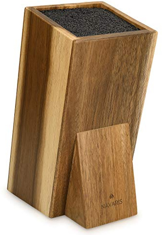 Navaris Porte-Couteaux Bois - Bloc de Rangement à Couteau Universel en Acacia 25 x 15 x 10,5 cm - Bloc Couteau de Cuisine Vide avec Tiges Plastique