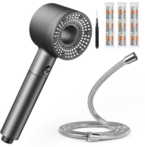 Blendura Pommeau de Duche Haute Pression, Pommeau de Duche Anti Calcaire Economie Deau avec Tuyau Douche 1.5M, Douchette avec 3 Filtre avec 5 Modes de Jet
