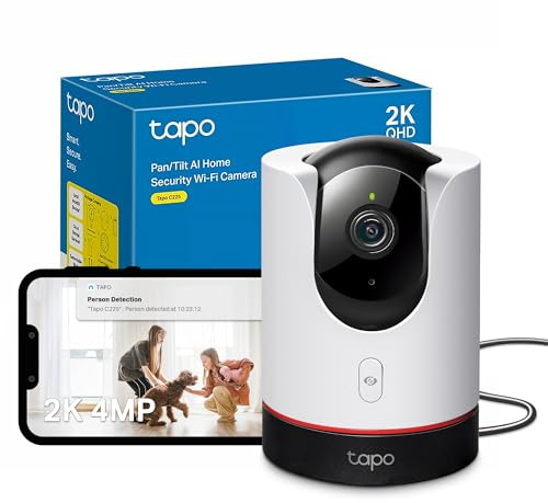 TP-Link Tapo C225 Pan/Tilt AI Home Security Wi-Fi Camera - 2K QHD, HDR, 360° Panoramic View, Smart AI Detection, Two-Way Audio, Night Vision, White & Black