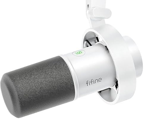 FIFINE USB/XLR Studio Micro Dynamique pour PC, RGB Cardioïde Microphone pour Gaming, Podcasting, Streaming, Broadcasting, Enregistrement Vocal, pour PS4/5 Mac PC Mixer Cartes Son - Blanc