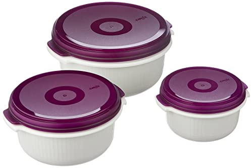 EMSA Micro Family Starter Set 3 Boîtes Alimentaires pour Micro-ondes 0.5L 1L 1.5L Plastique Blanc Mûre