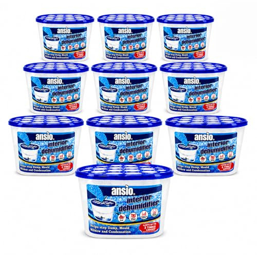 ANSIO Dehumidifier Disposable Pack of 10 Room Moisture Absorber Condensation Remover De Humidifiers for Damp, Mould in Home, Bathroom, Window, House, Kitchen, Wardrobe, Bedroom Interior Moisture Traps