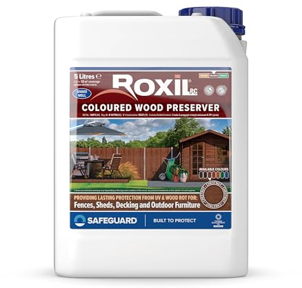 Roxil Lasure Préventive Bois 5L – Châtain – Intérieur & Extérieur – Protection Contre Pourriture, Champignons, Larves & Termites