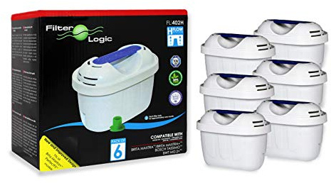 FilterLogic Universal 6 Pack Filter Cartridges Compatible with Brita® Maxtra+® Plus, PerfectFit, Maxtra Pro® All-in-1, Marella® Jug, Brita® Kettle, Water Jugs, White, fits -Elemaris-Bosch Tassimo