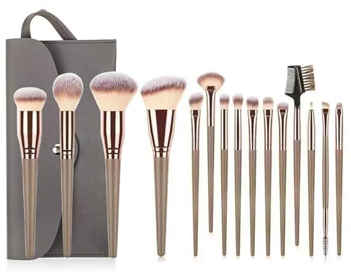 YPYMOD 15pcs Pinceau Maquillage Set, pour fond De Teint Mélange Poudre pour Le Visage Blush Concealers Ombres à Paupières, avec Trousse de Maquillage