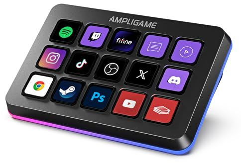AmpliGame FIFINE Stream Controller with 15 Macro Keys, Streaming Keyboard for OBS/Twitch/YouTube/Streamlabs, Shortcut Keyboard for Mac and PC
