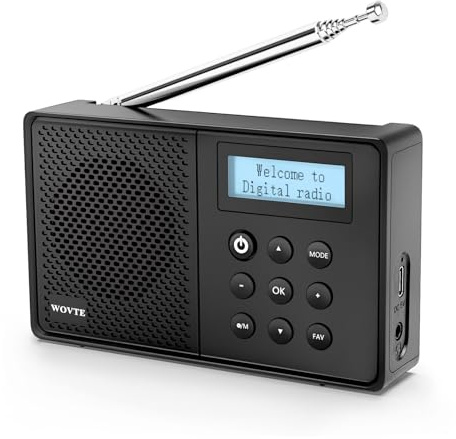 WOVTE DAB+ Digital Radio - Portable, Rechargeable & Mains Powered with Bluetooth, 40 Presets, LED Display, Alarm Clock, Sleep Timer & Headphone Socket