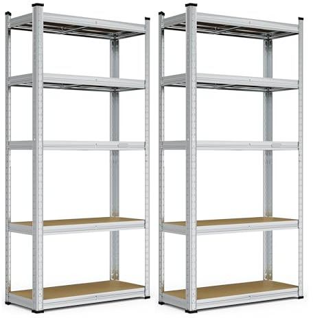 VonHaus Garage Shelving Units - Pack of 2 Heavy Duty Racking for Home, Office, Shed and Garage Storage - 5-Tier Shelving Units for Storage, 175kg Capacity Per Shelf - 1.5m Racking