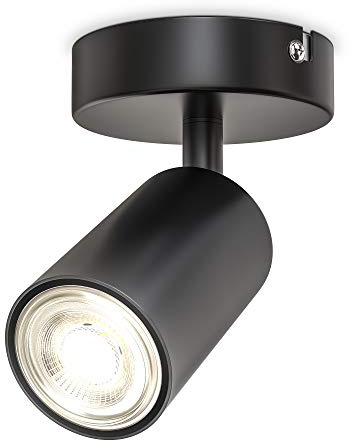 B.K.Licht - Lámpara de techo 1 luz, Foco Orientable, Metal Negro, GU10 máx 9W, Ø90x90mm, Sin Bombilla, IP20, Iluminación Interior, Diseño Moderno