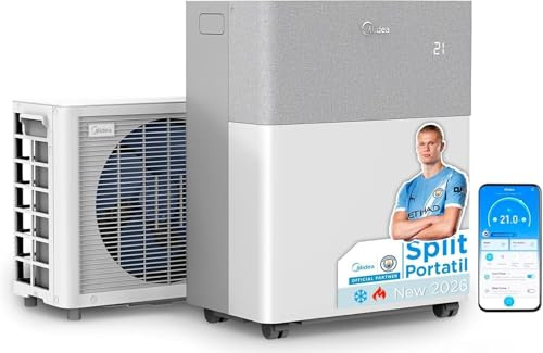 MIDEA Climatiseur PortaSplit Mobile Silencieux 4-in-1| 12000 BTU | Chauffage et Climatisation Portable Prêt à Poser 3,5kW- Clim Mobile avec rafraîchisseur, déshumidificateur, chauffage,ventilateur