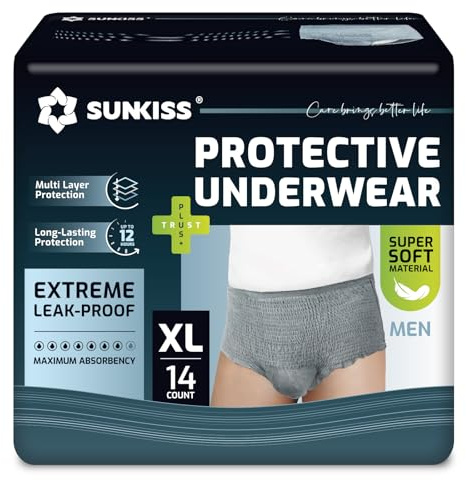 SUNKISS Sous-vêtements Incontinence Homme Slips Jetables Jour pour Adultes Culottes de Protection Masculines à Absorption Maxime Taille XL Gris 14 Unités