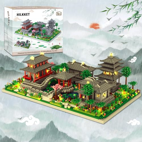HILKKET Suzhou Ensemble Blocs Construction, 3930 Pcs Architecture Mini Bloc avec éclairage LED, Blocs Construction Style Chinois, Set de Construction Modèle de Collection pour Adultes, Enfants