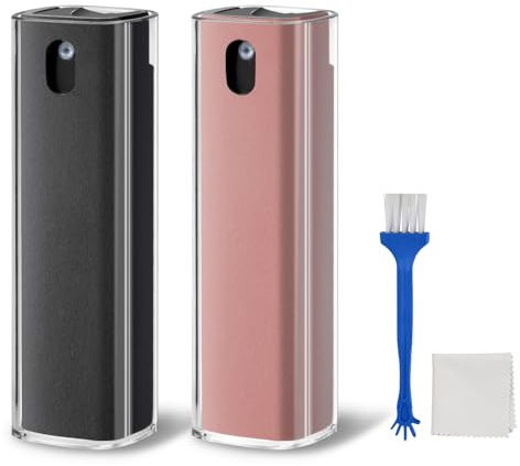 Nettoyant d'écran,JiaTeums Electronic Computer téléphone portable, ordinateur, objectif, TV, ordinateur, brosse et chiffon en microfibre pour voiture outil d'essuyage de pulvérisation,2pcs (gris rose)